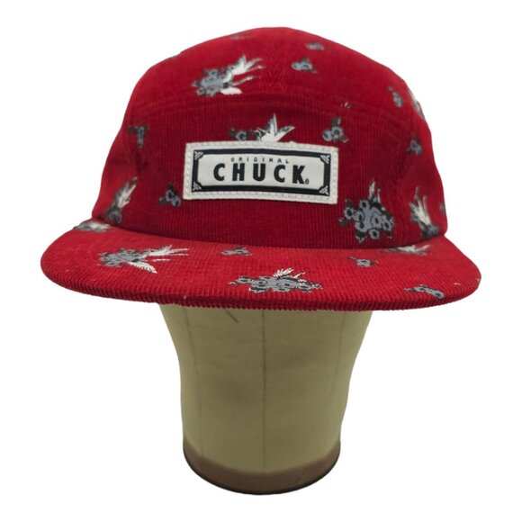Original Chuck Red Corduroy Swans Leather Tuck Strap Cap Trucker Baseball Hat - Picture 10 of 14